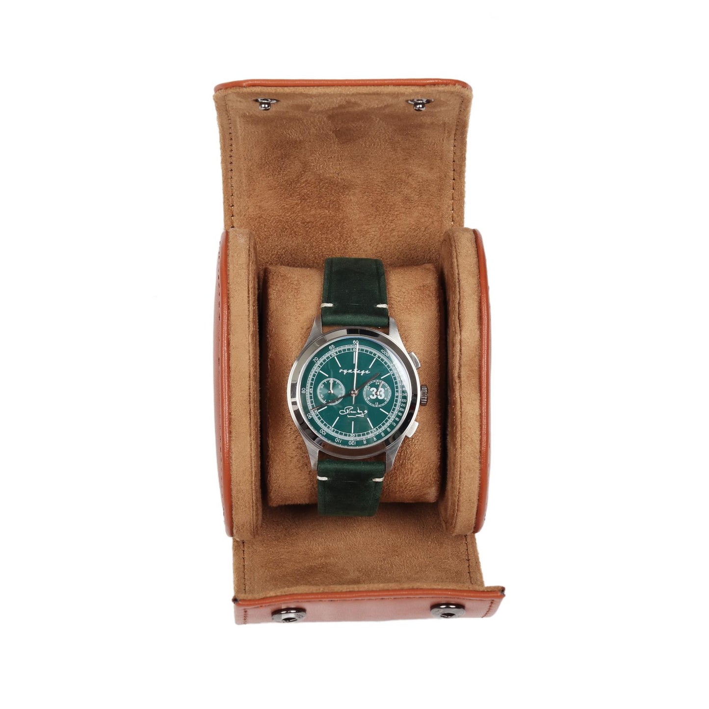 HQ Single Watch Genuine Leather Travel Case/Roll - Brown
