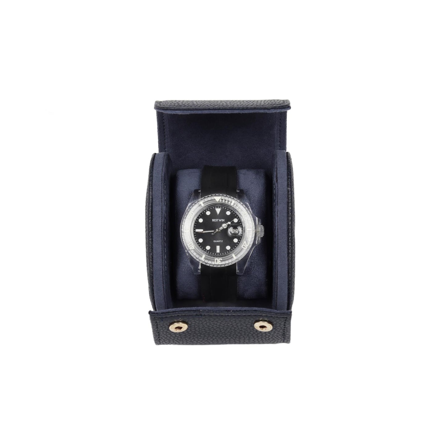 HQ Single Watch Genuine Leather Travel Case/Roll - Navy Blue