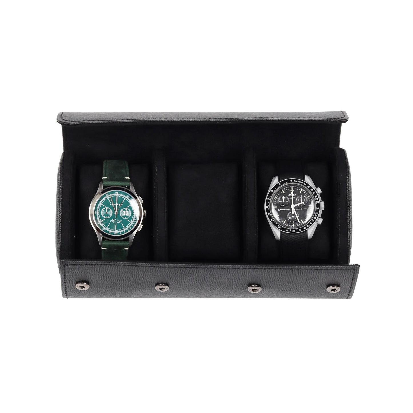 HQ Watch Roll 3 Slot Luxury Travel Watch Case - Black