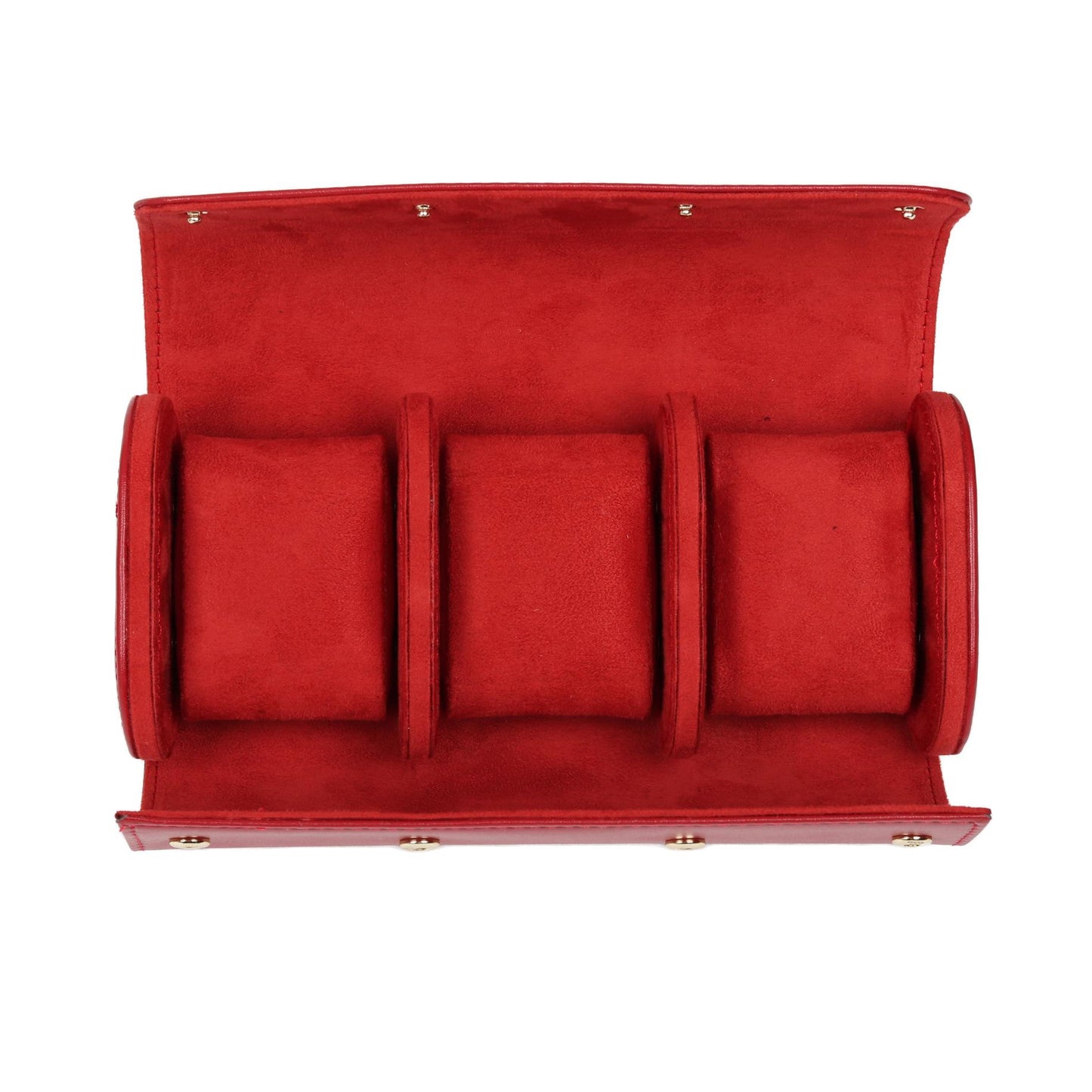 HQ 3 Slot Luxury Travel Watch Case Genuine Leather - Velvet Red