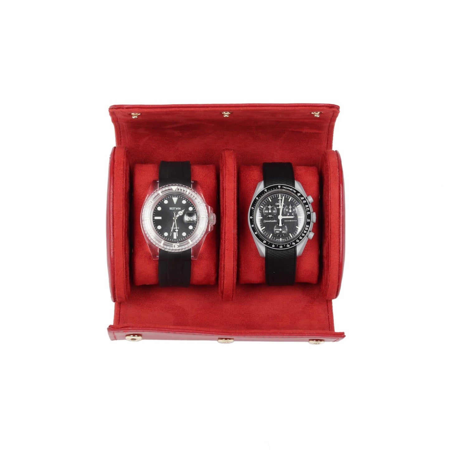 HQ Watch Case 2 Slots Travel Watch Roll Velvet Red
