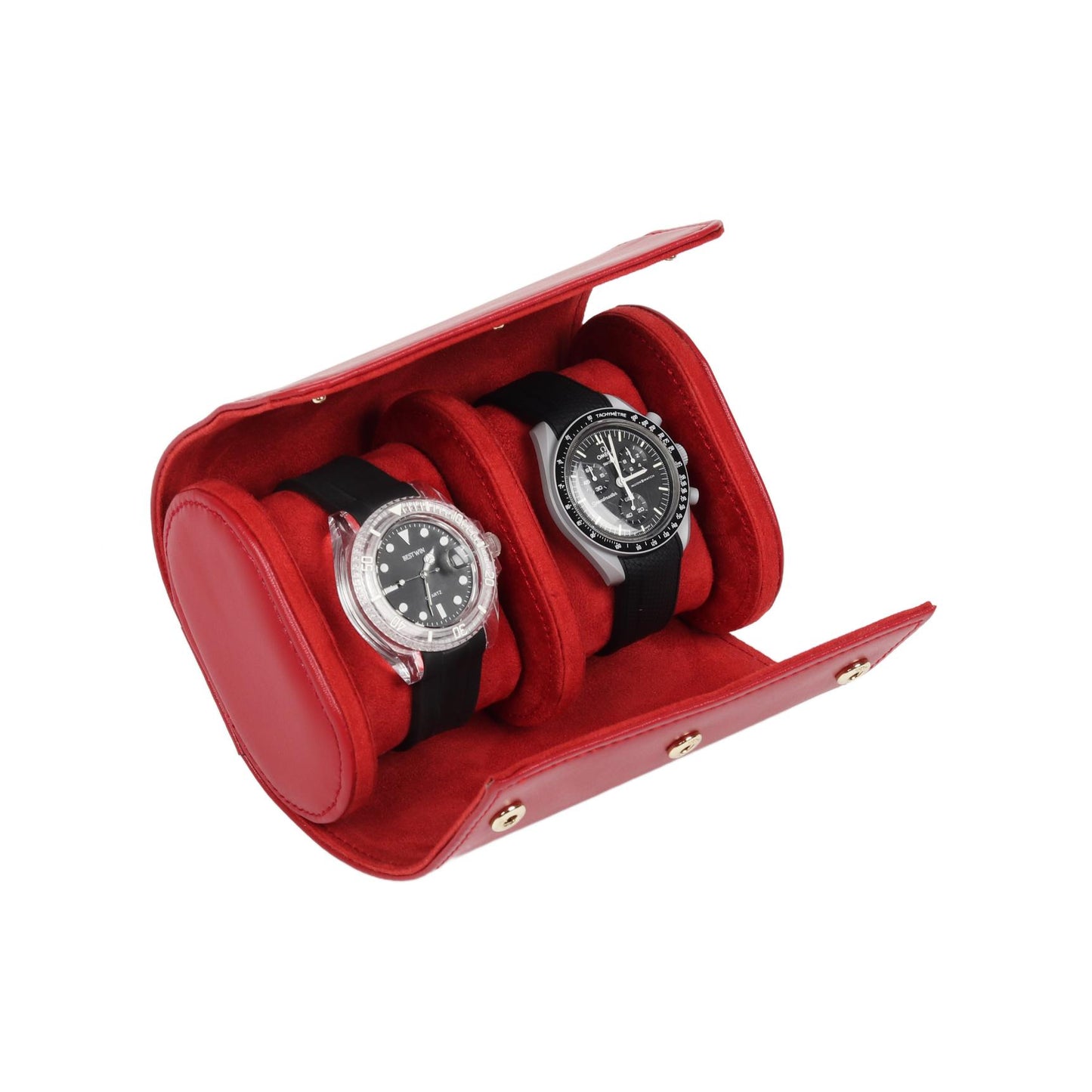 HQ Watch Case 2 Slots Travel Watch Roll Velvet Red