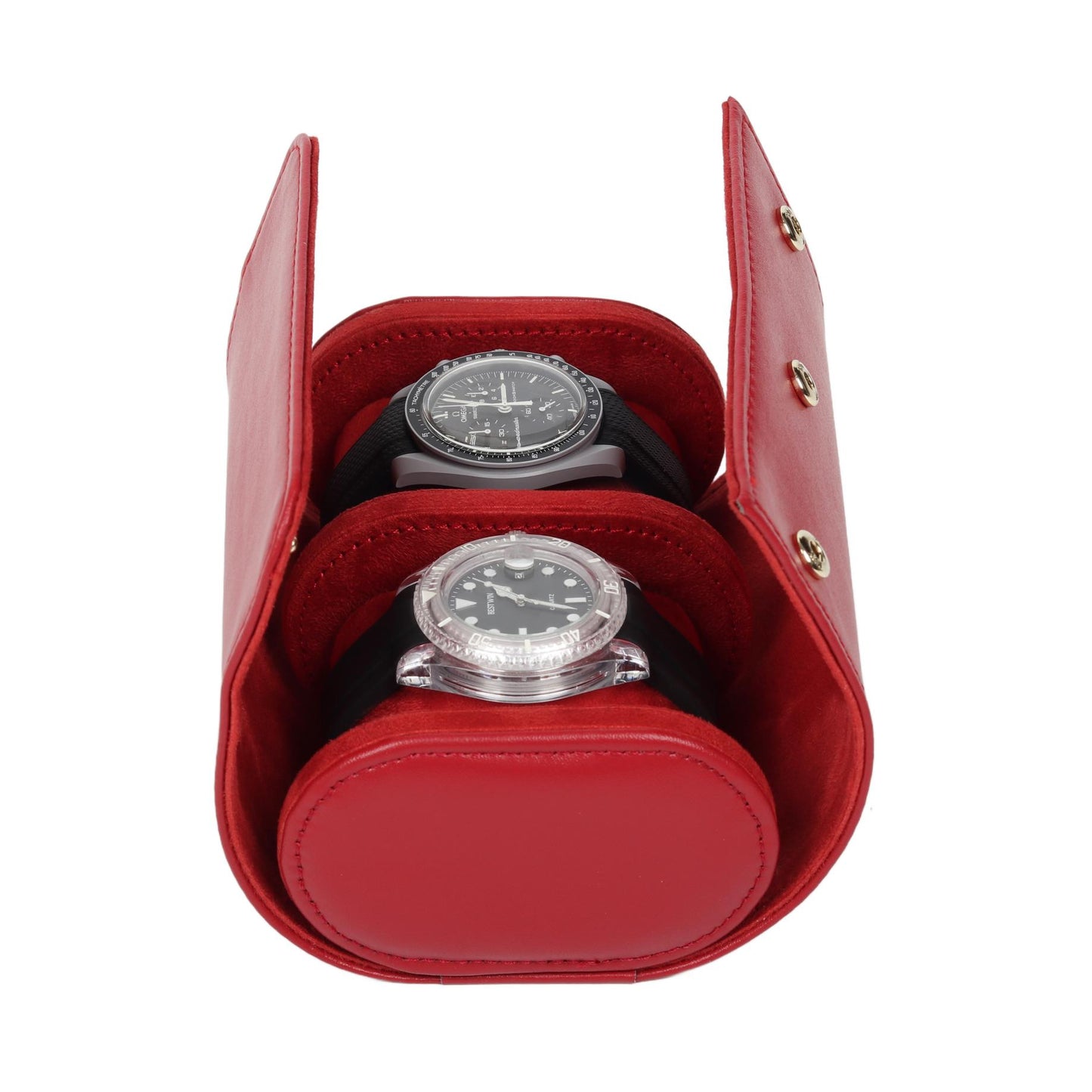 HQ Watch Case 2 Slots Travel Watch Roll Velvet Red