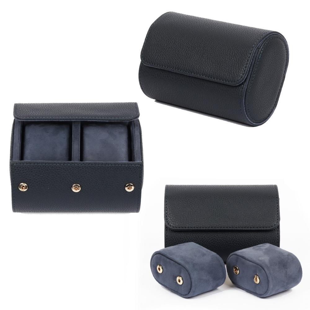HQ Watch Case 2 Slots Travel Watch Roll Navy Blue