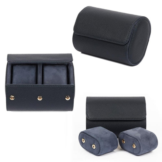 HQ Watch Case 2 Slots Travel Watch Roll Navy Blue