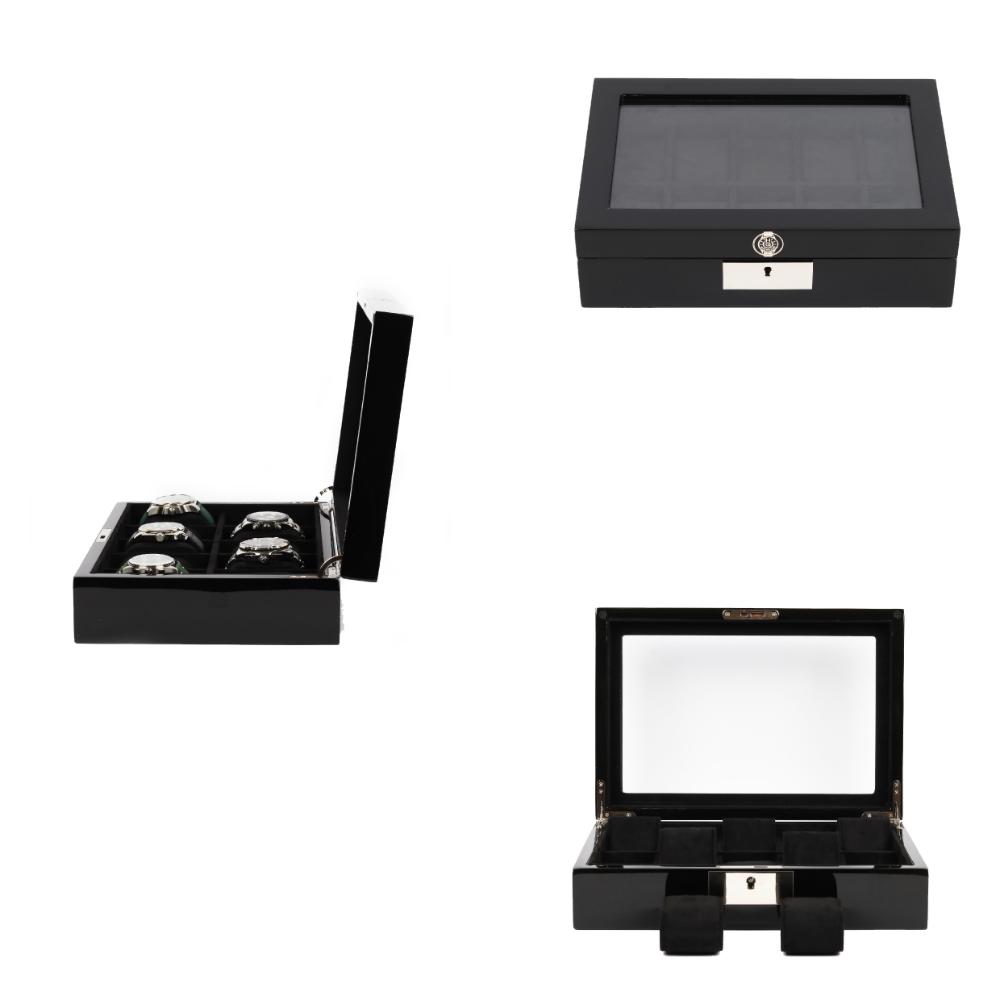 HQ Luxury Wooden Display Watch Box 10 Watch Slots Jet Black