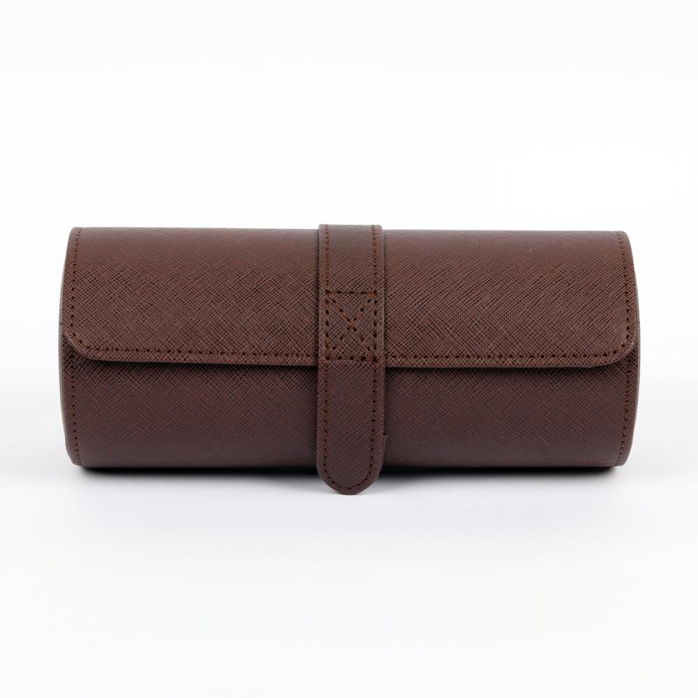 HQ 3 Slot Travel Watch Case Roll Brown