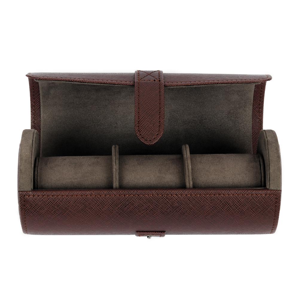 HQ 3 Slot Travel Watch Case Roll Brown