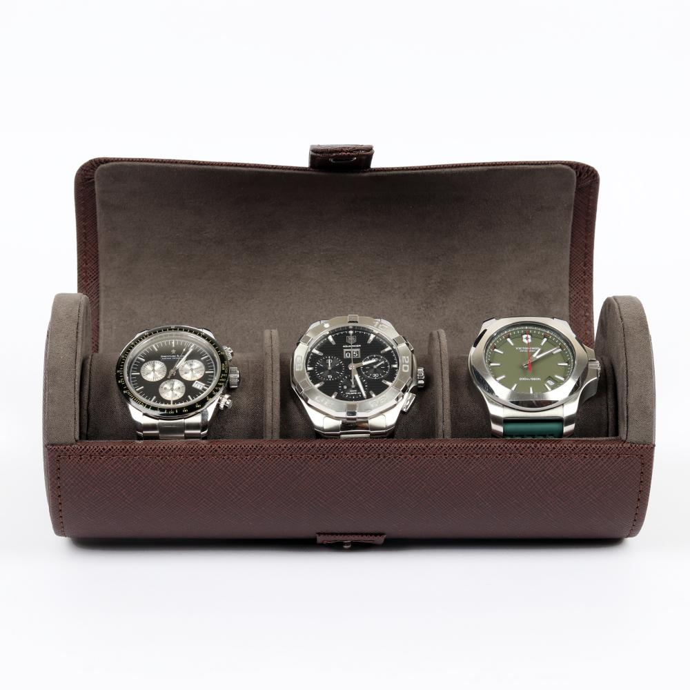 HQ 3 Slot Travel Watch Case Roll Brown