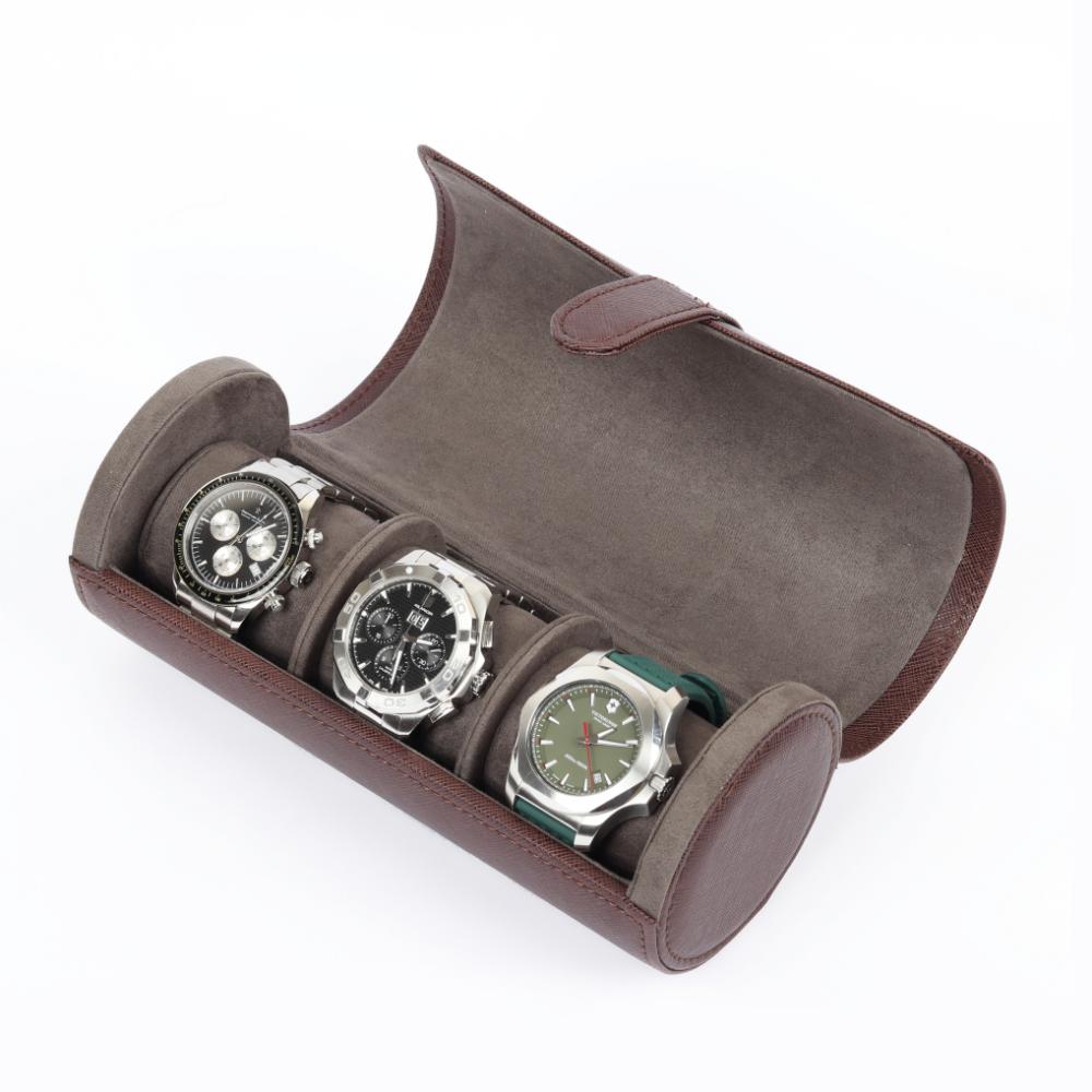 HQ 3 Slot Travel Watch Case Roll Brown