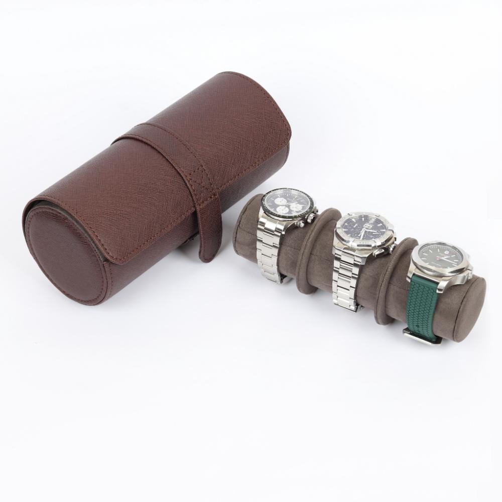 HQ 3 Slot Travel Watch Case Roll Brown