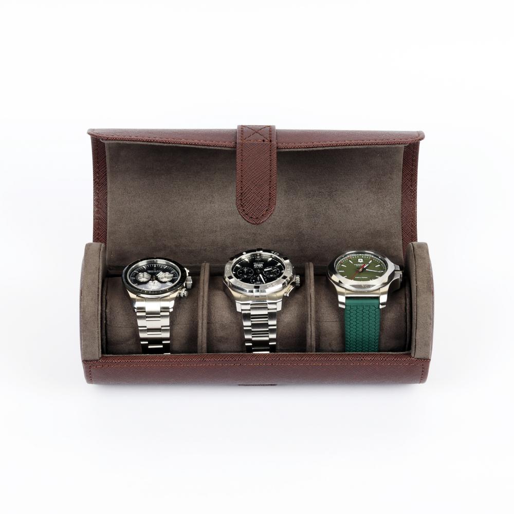 HQ 3 Slot Travel Watch Case Roll Brown