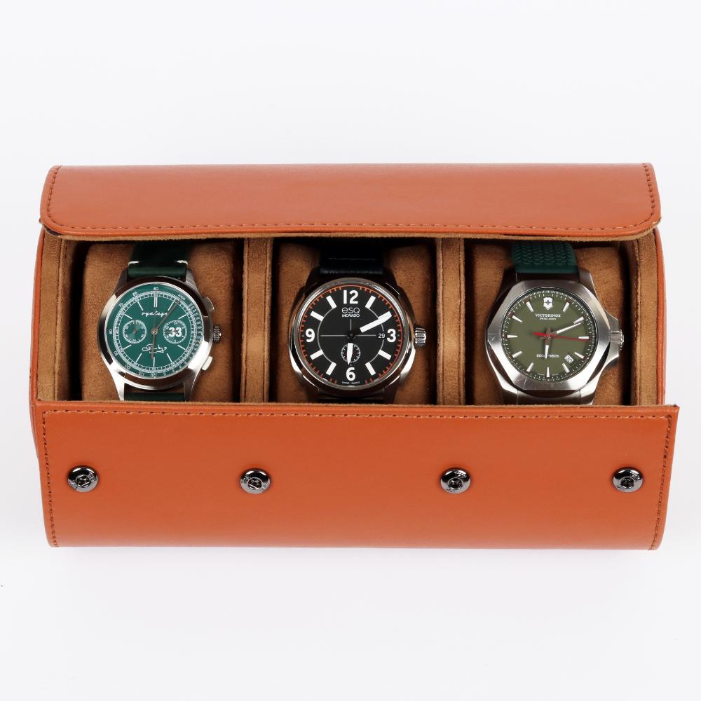 HQ Watch Roll 3 Slots Watch Case Orange