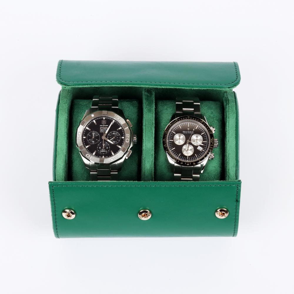 HQ Watch Case 2 Slots Travel Watch Roll Green
