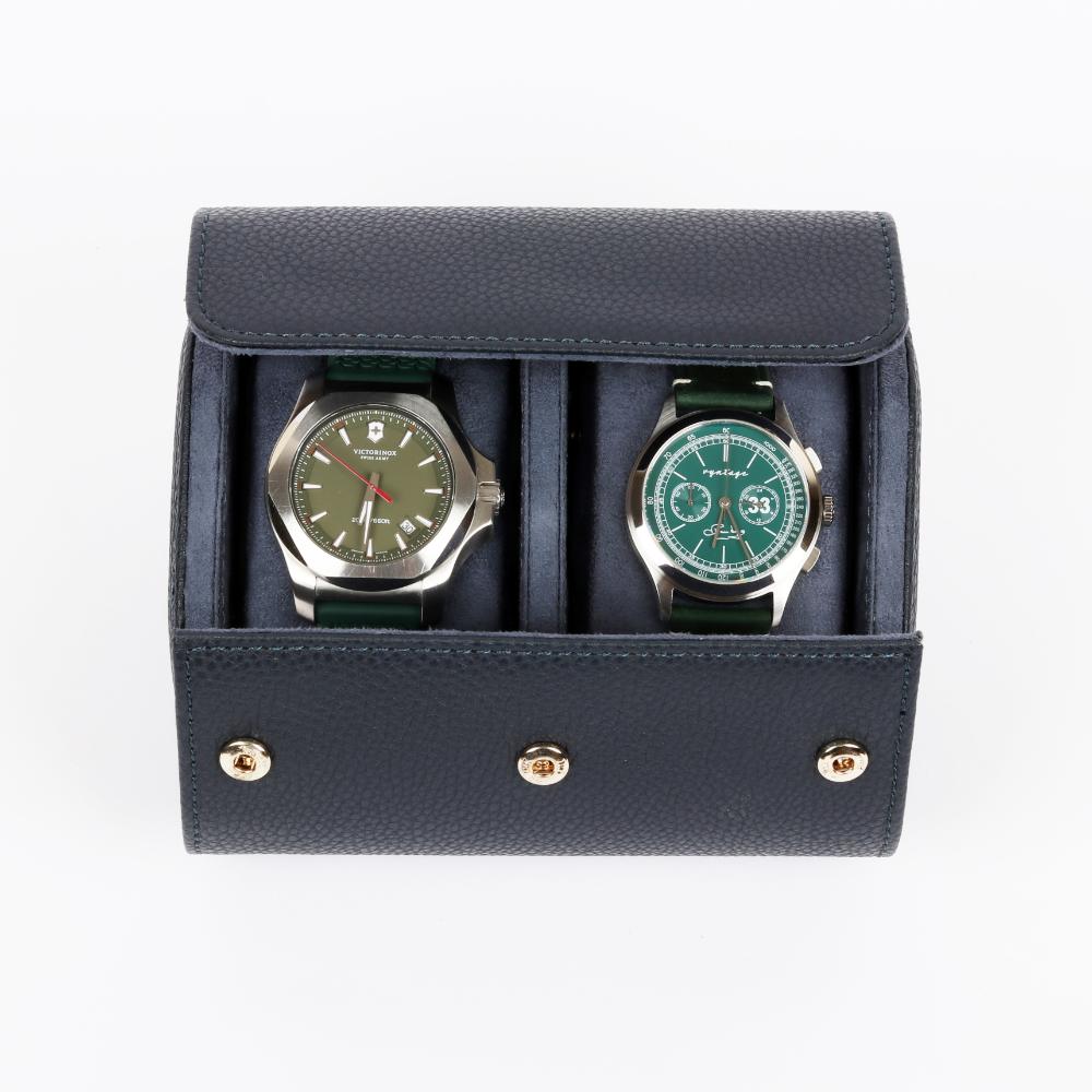 HQ Watch Case 2 Slots Travel Watch Roll Navy Blue