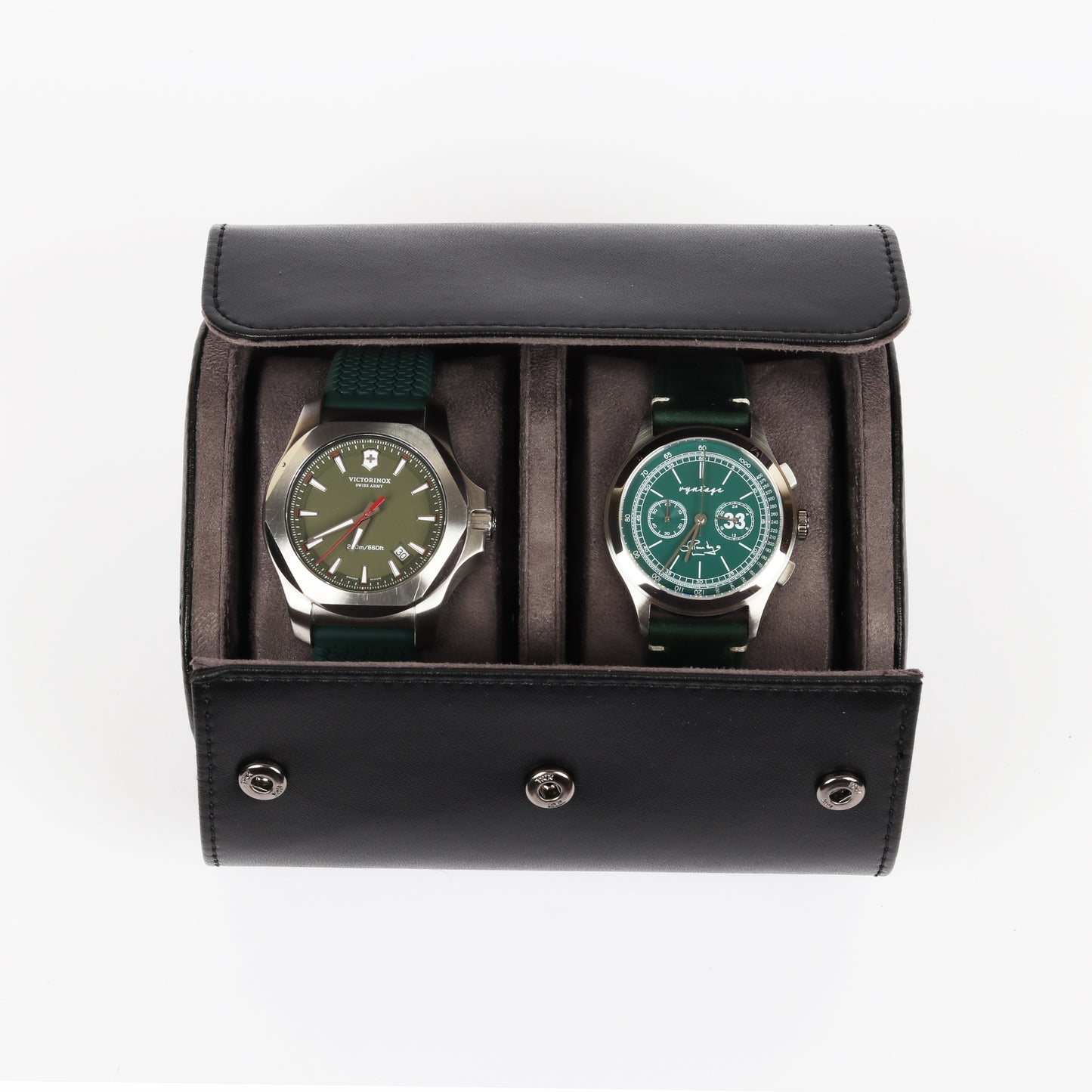 HQ Watch Case 2 Slots Travel Watch Roll Black