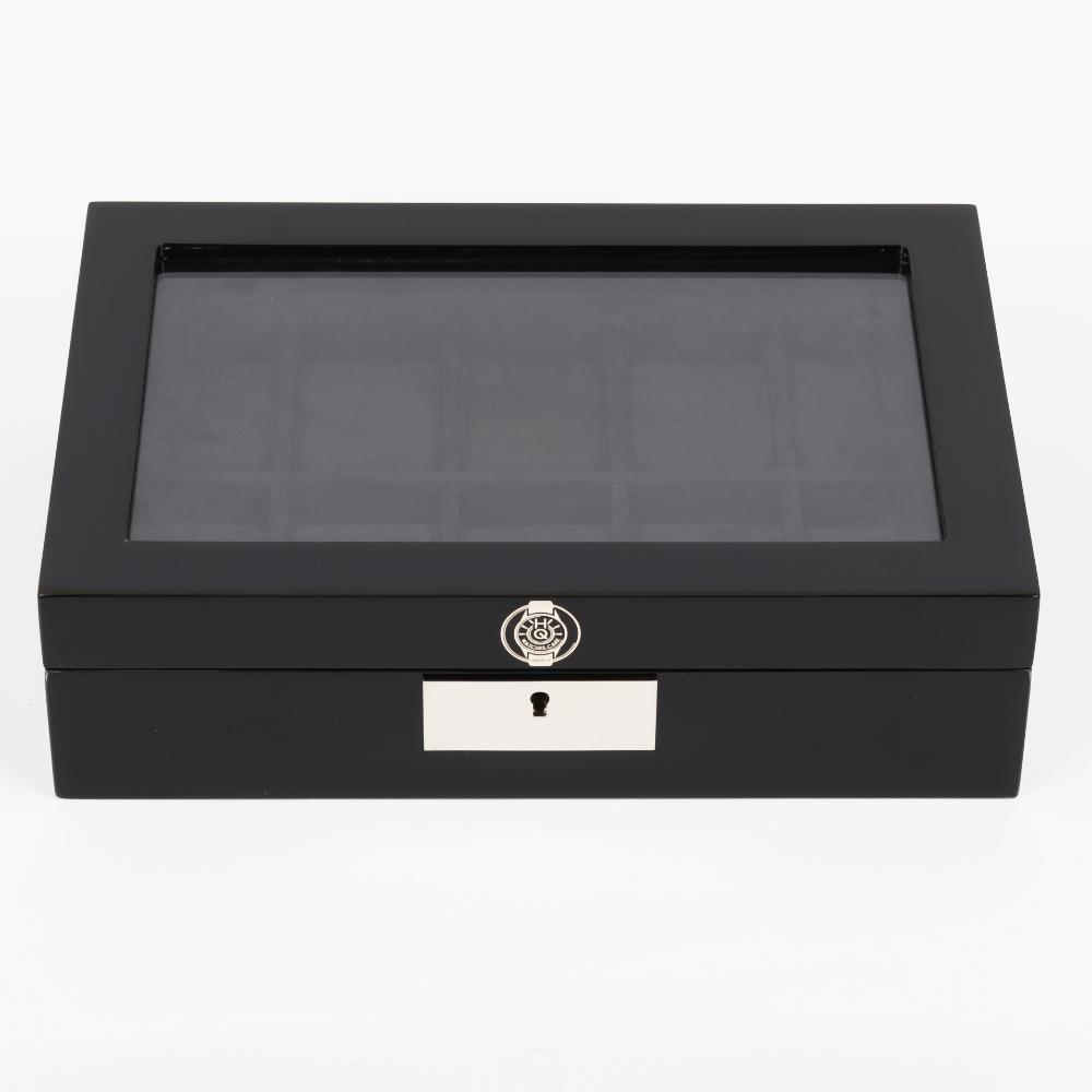HQ Luxury Wooden Display Watch Box 10 Watch Slots Jet Black