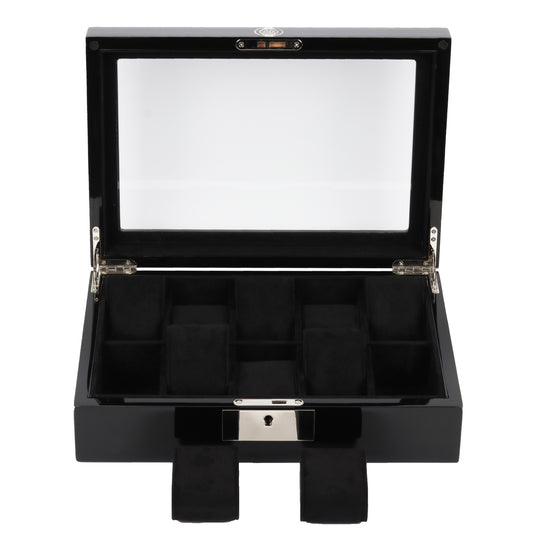 HQ Luxury Wooden Display Watch Box 10 Watch Slots Jet Black