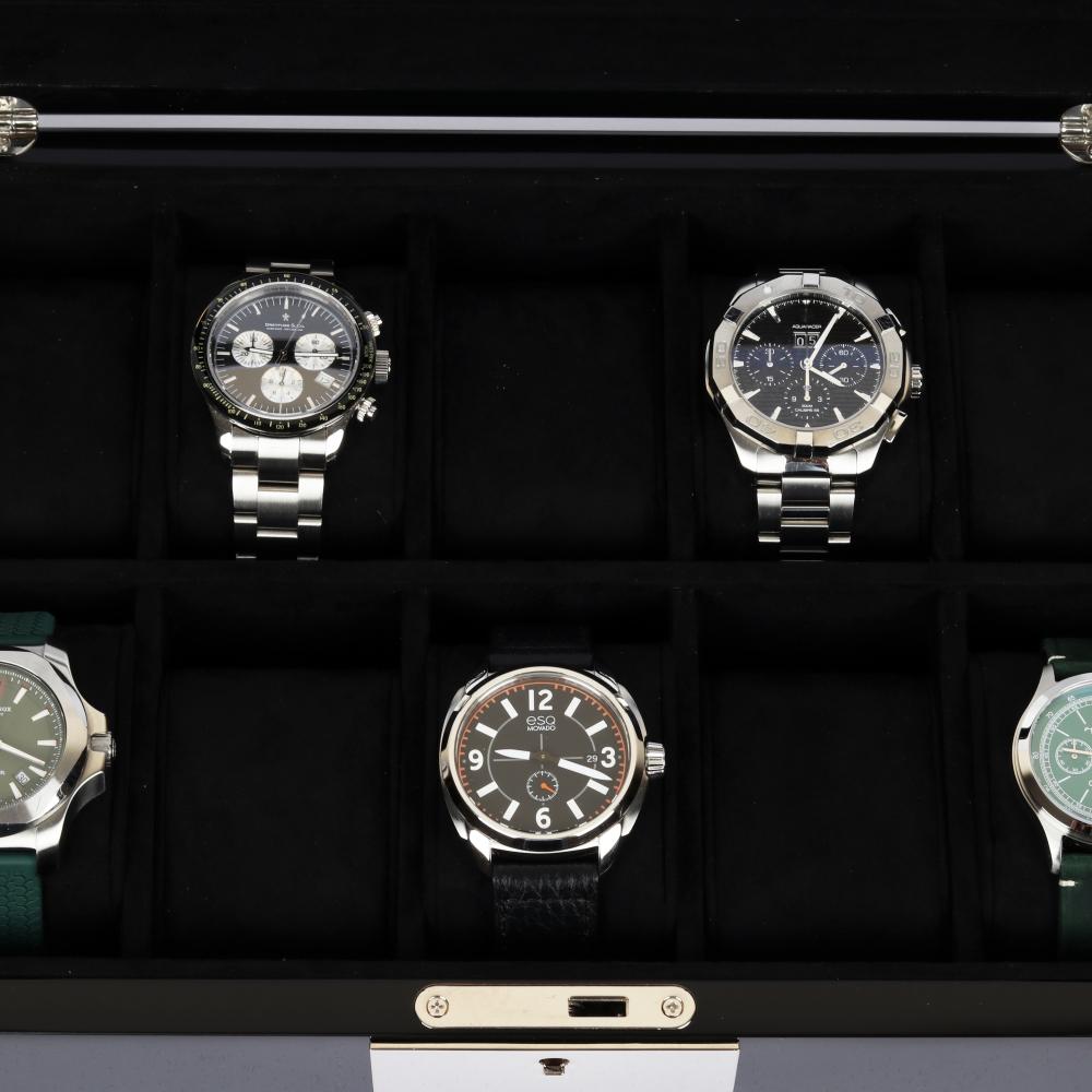 HQ Luxury Wooden Display Watch Box 10 Watch Slots Jet Black