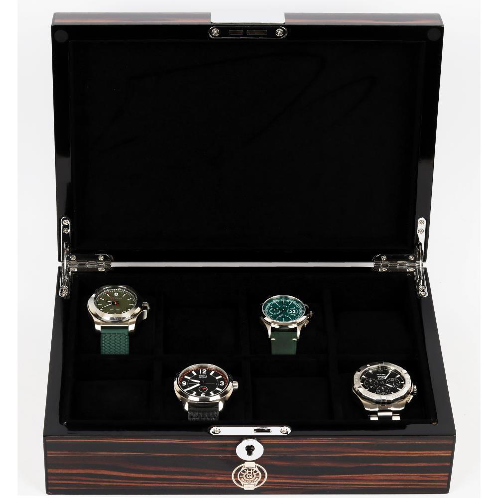 HQ Luxury Watch Box, 8 Watch Slot Smooth Wood