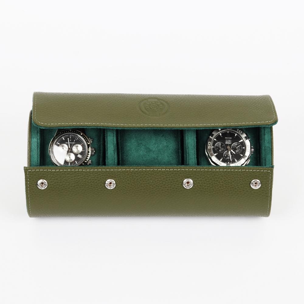 HQ Watch Care 3 Slots Watch Roll Travel Case Olive Green