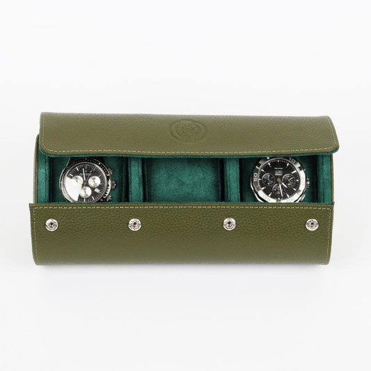 HQ Watch Care 3 Slots Watch Roll Travel Case Olive Green