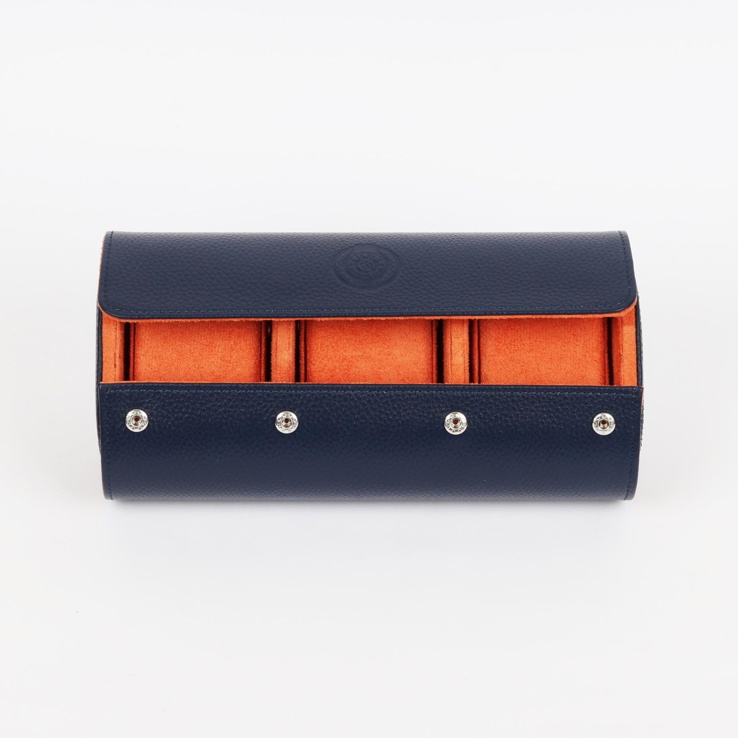 HQ Watches Care Navy Blue Genuine Leather Watch Case Roll for 3 Watches