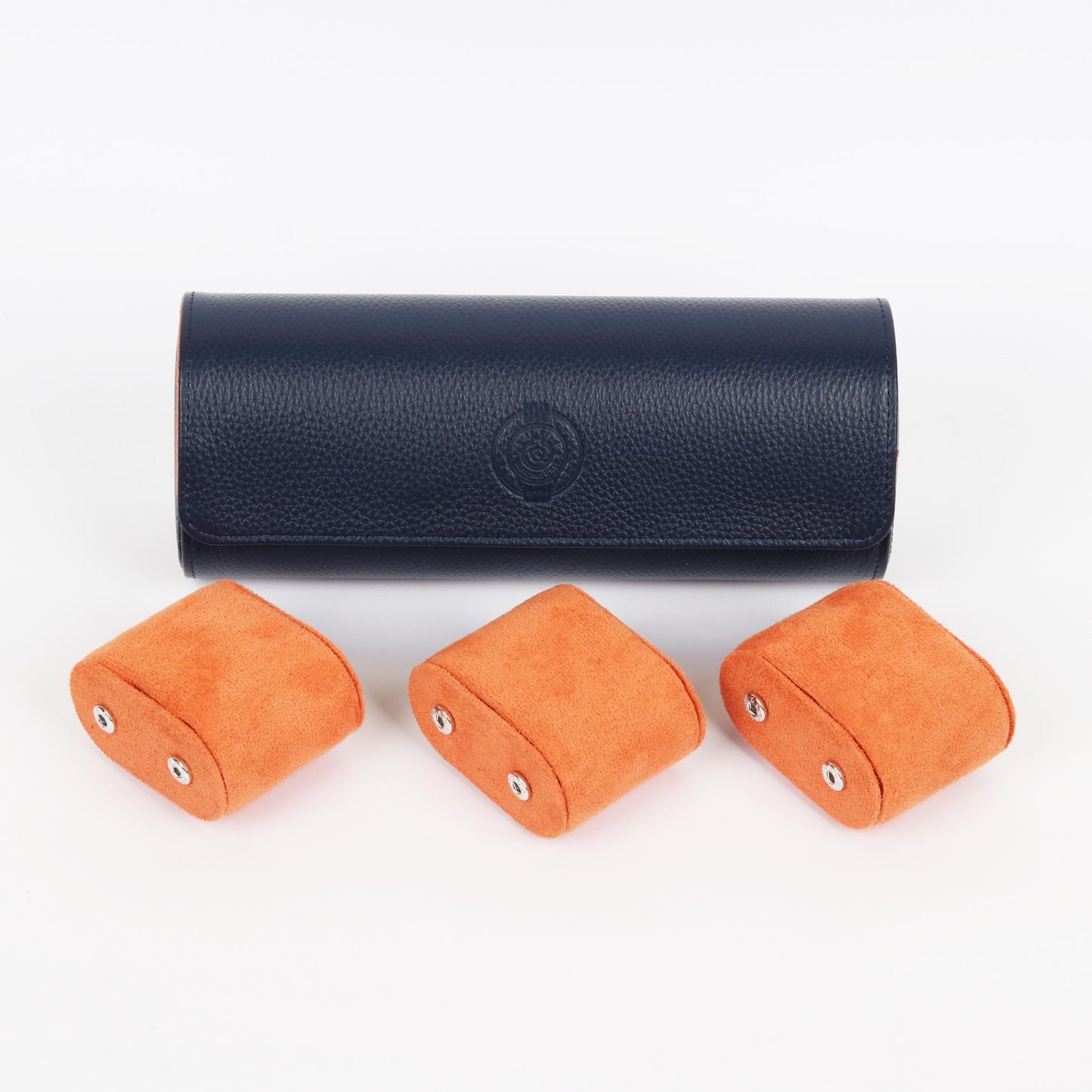 HQ Watches Care Navy Blue Genuine Leather Watch Case Roll for 3 Watches