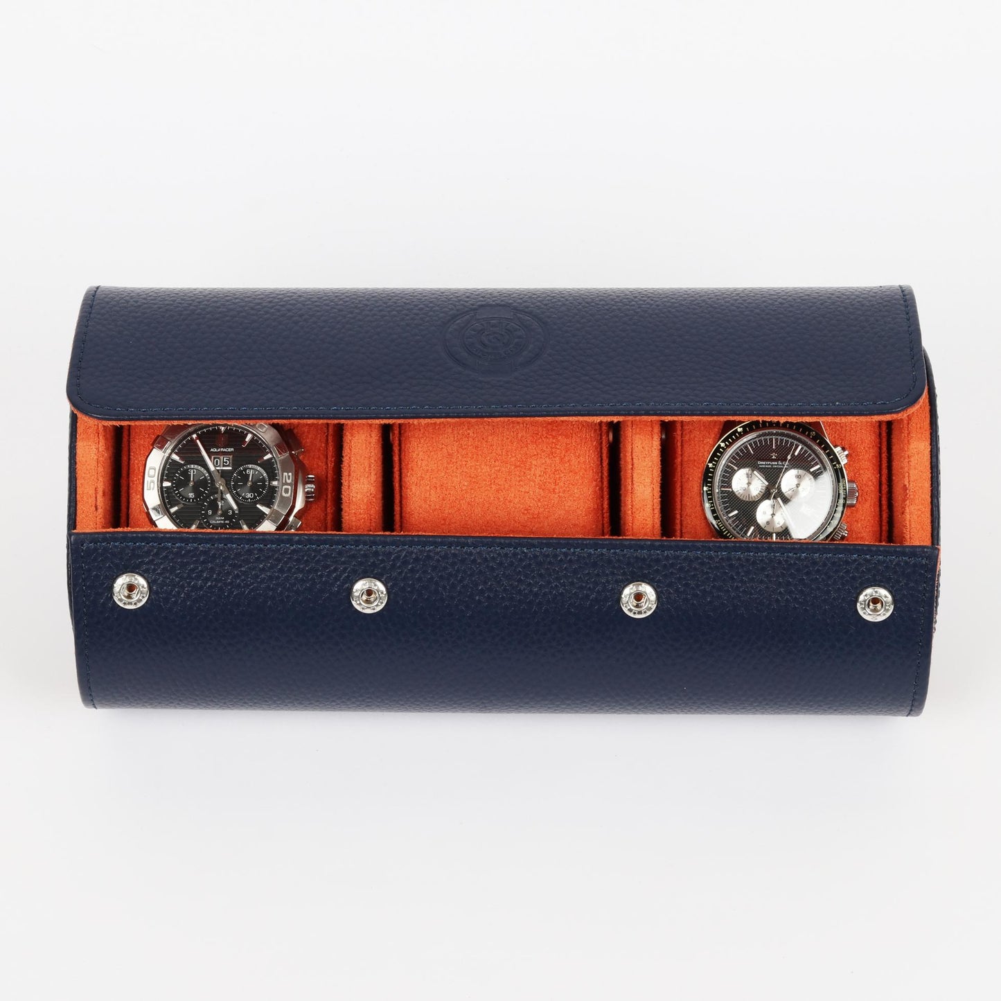 HQ Watches Care Navy Blue Genuine Leather Watch Case Roll for 3 Watches