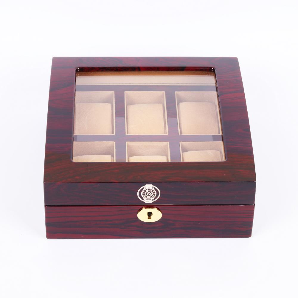HQ Luxury Wooden Watch Box 6 Watch Slots Walnut Brown