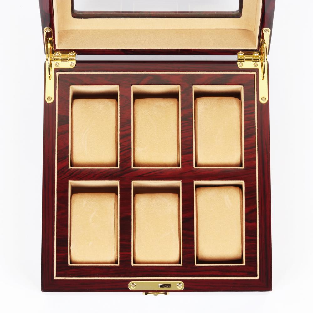 HQ Luxury Wooden Watch Box 6 Watch Slots Walnut Brown