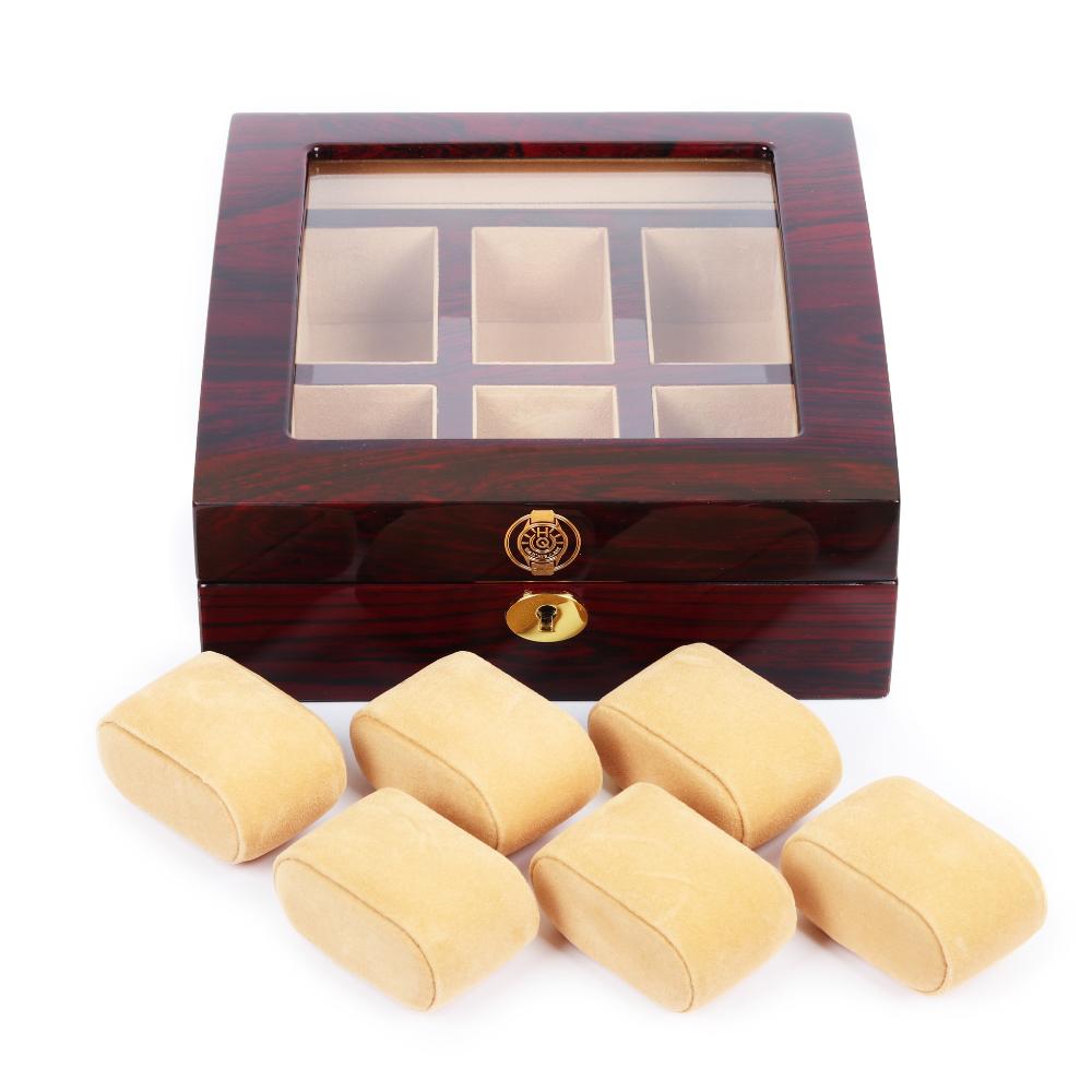 HQ Luxury Wooden Watch Box 6 Watch Slots Walnut Brown