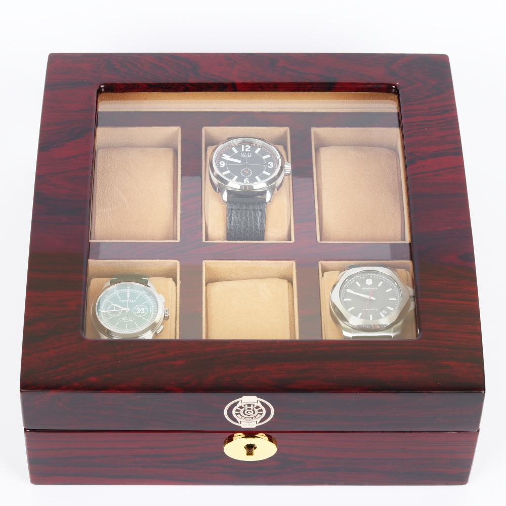 HQ Luxury Wooden Watch Box 6 Watch Slots Walnut Brown