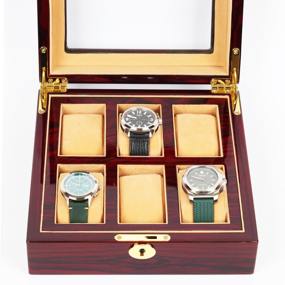 HQ Luxury Wooden Watch Box 6 Watch Slots Walnut Brown