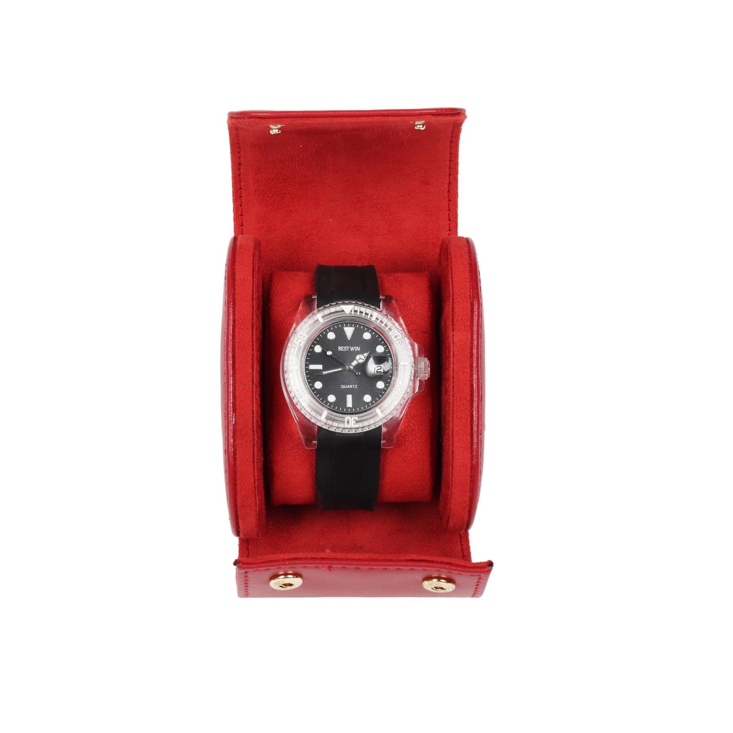 HQ Single Watch Genuine Leather Travel Case/Roll - Velvet Red