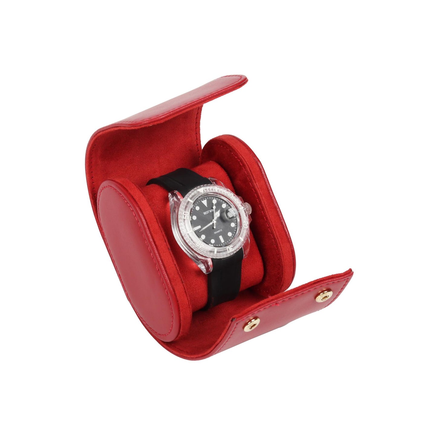 HQ Single Watch Genuine Leather Travel Case/Roll - Velvet Red