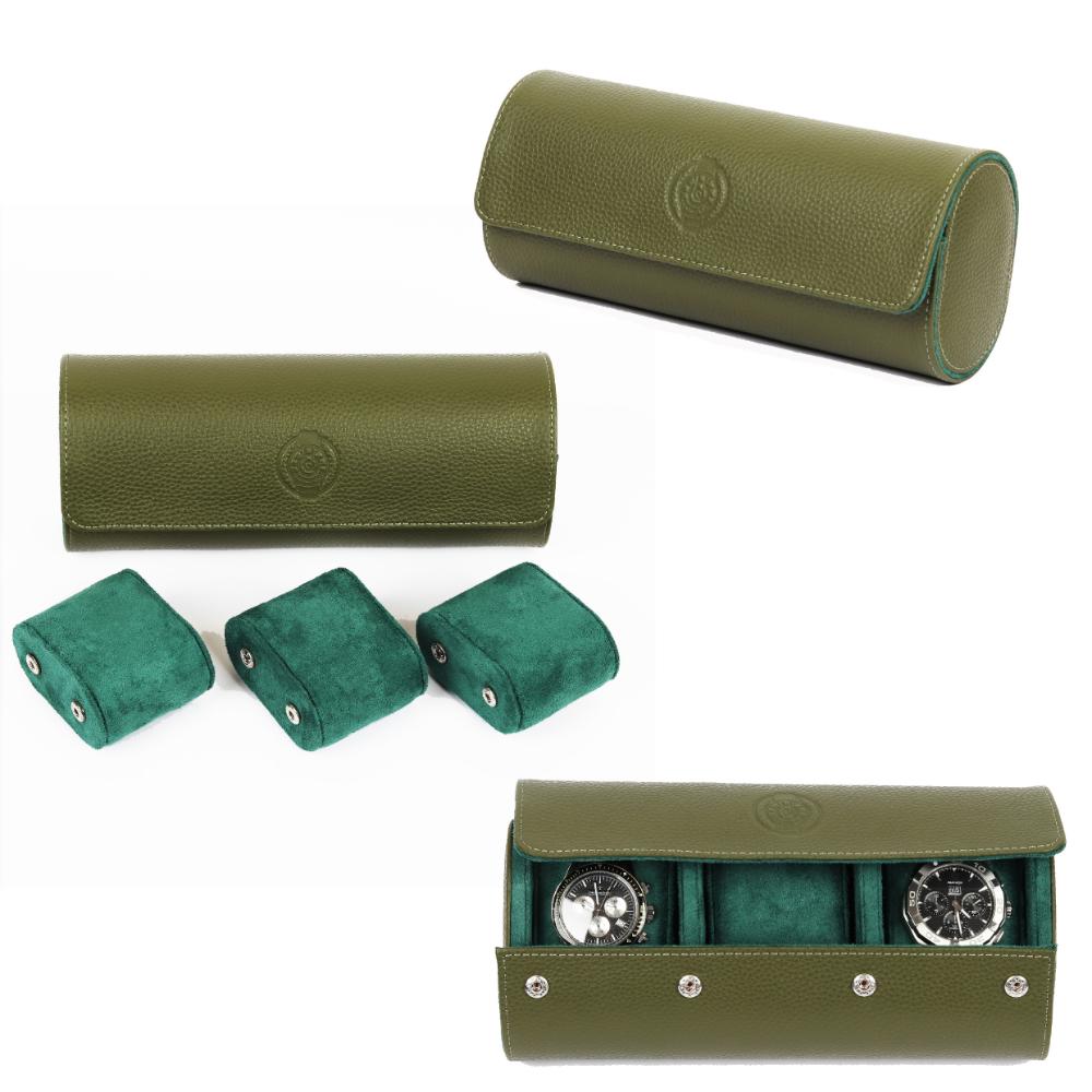 HQ Watch Care 3 Slots Watch Roll Travel Case Olive Green – HQWatchesCare