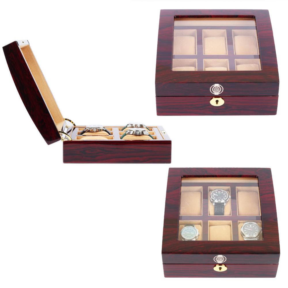 HQ Luxury Wooden Watch Box 6 Watch Slots Walnut Brown