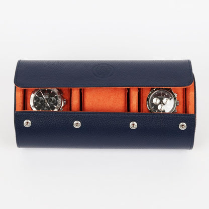 HQ Watches Care Watch Roll 3 Slots Luxury Travel Case Navy Blue